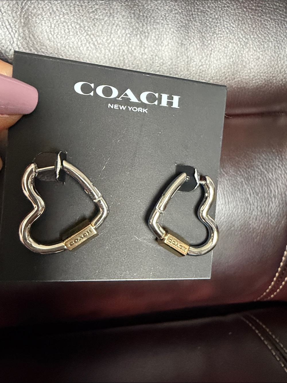 NWT COACH 2024 collection  Silver-Tone Heart Hoop Earrings with Gold Plaque - Picture 6 of 8